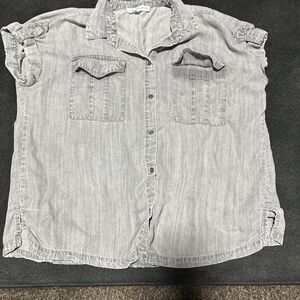 JANE + DELANCEY Women's Small Gray Lyocell Button Down Shirt Roll Tab Sleeves